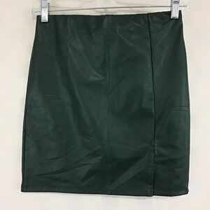 Iris Womens Forest Green Faux Leather Mini‎ Skirt Side Slit Size S